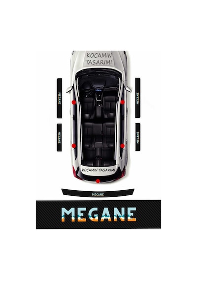 Renault Megane Kapı Eşiği Karbon Koruyucu Megane Modeline Uyumlu 5 Parça Renkli Baskılı Set