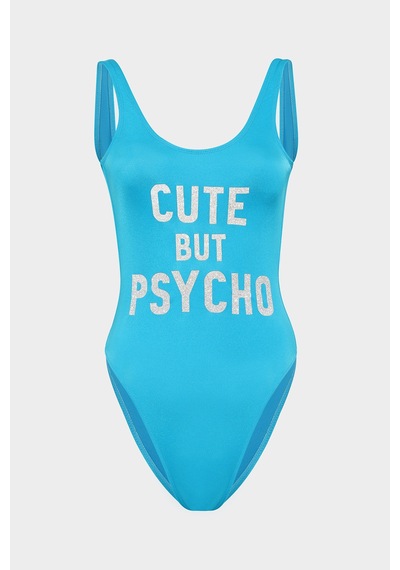 Açelyaokcu Cute But Psycho Sloganlı Push Up Mayo Mavi