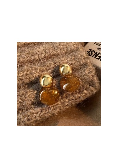 Electra Model 3'lü Set Amber Taş Görünümlü Vintage Gold Küpe Kombini Çok Renkli