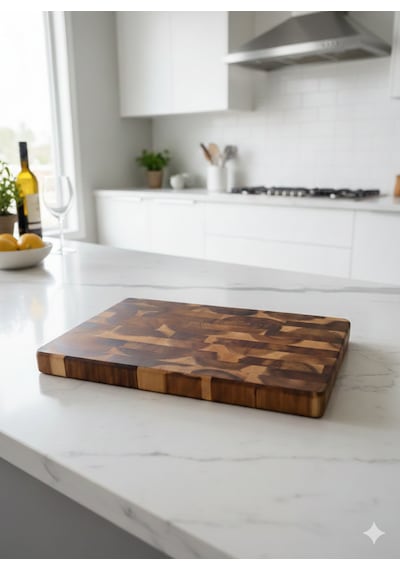 Limon Dekor Akasya End-grain Profesyonel Kesme Sunum Tahtası 20x30 Cm Koyu Kahverengi