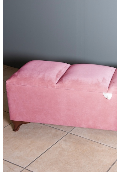 Vetra V2  Pembe Sandıklı Puf - Dilimli Model 140cm Ceviz Ayaklı Sandıklı Puf Koltuk