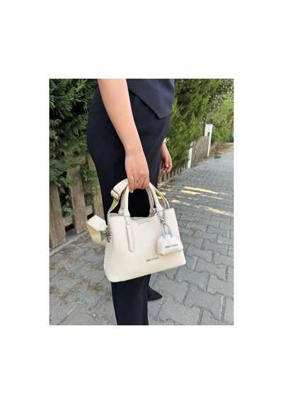 Just Polo Yeni Sezon 3 Bölmeli Yumuşak Deri Şık El Ve Omuz Çantası Shopper 22 X 18 Cm Krem 14730057