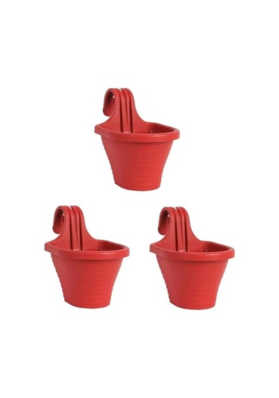 Askılı Balkon Saksı 20 Cm, 3 Litre 3 Adet Kırmızı