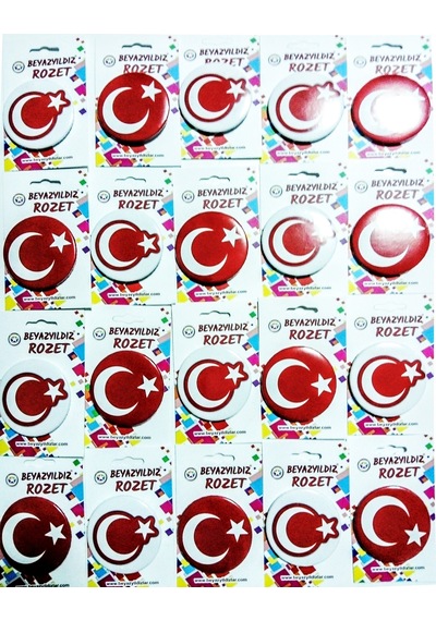 Türk Bayraği Rozeti 20`Li Set Gümüş
