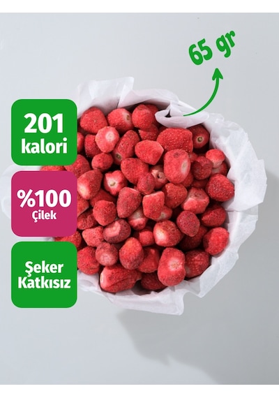 Çilek Kuru Meyve Cipsi Dondurularak Kurutulmuş Freeze Dried Çilek %100 Doğal Dev Atıştırmalık 65 Gr 65 G