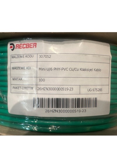 Reçber Mini U/6 Phy Pvc Cu/cu Koaksiyel Kablo 100 Metre Yeşil