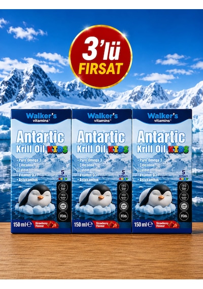Omega 3- Krill Oil Balık Yağı, Büyüme, Omega 3 ,sitikolin Epa, Dha, İçeren Çocuk Şurubu 3' Lü