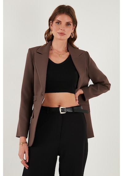 Lela Regular Fit Kruvaze Yaka Kemerli Blazer Bayan Ceket 6839367 Kahve