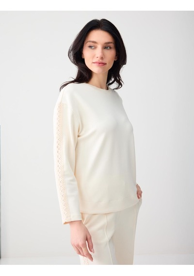 Jimmy Key Jimmy Key Ekru Rahat Kesim Bisiklet Yaka Örme Modal Sweatshirt 6sw235632114