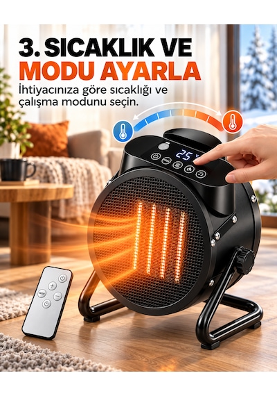 Ventus Ss20 3000w Dijital Ekran Uzaktan Kumandalı Elektrikli Fanlı Isıtıcı