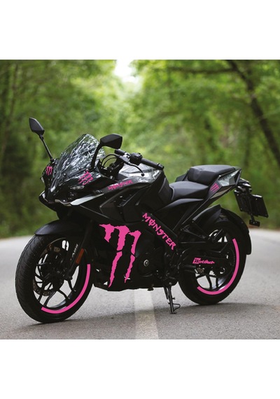 Bajaj Rs200 Monster Tek Renk Pembe Motosiklet Sticker Etiket Takım Modeli