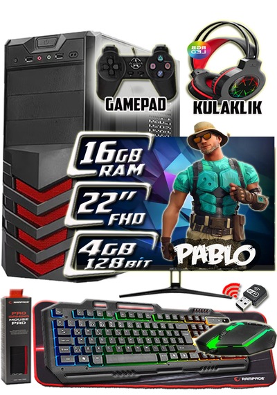 Warbox Pablo i3-6100 16 GB 256 GB SSD 250 GB HDD R7 240 4 GB 20" W10P Masaüstü Oyuncu Bilgisayarı