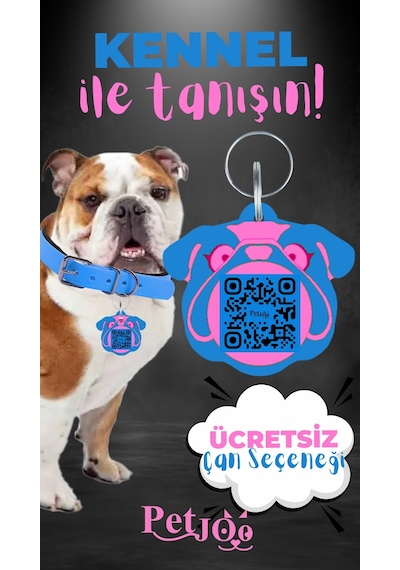 Petjoo 16.Kennel Pembe-Mavi Qr'lı Köpek Künyesi