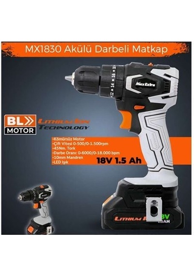 Max Extra Mx1830 Brushless 18v 2.0ah Akülü Darbeli Matkap