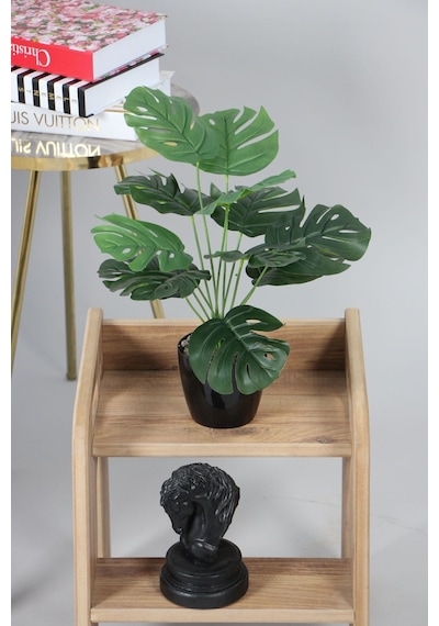 Yapay Devetabanı Monstera Bitkisi Siyah Saksıda 45 Cm