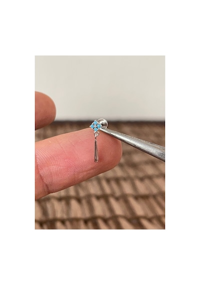 925 Ayar Gümüş Turkuaz Taşlı Sallantılı Kıkırdak Helix Tragus Piercingi Gümüş Piercing
