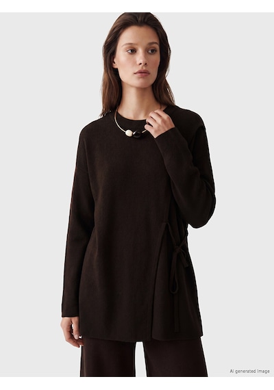 Lcw Modest Kahverengi Bisiklet Yaka Kadın Triko Tunik