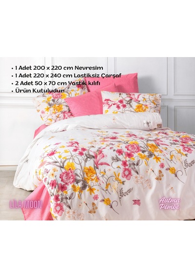 Ranforce Light Autm Pembe Çift Kişilik Nevresim Takımı Beyaz - Pembe