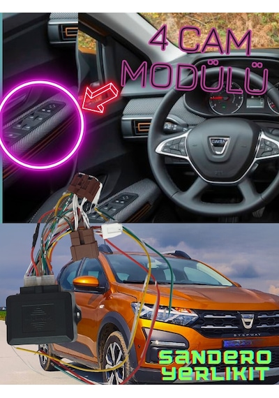 Yerlikit Dacia Sandero 4 Cam Modülü 4 Cam Düğmesi De Kapıda İse
