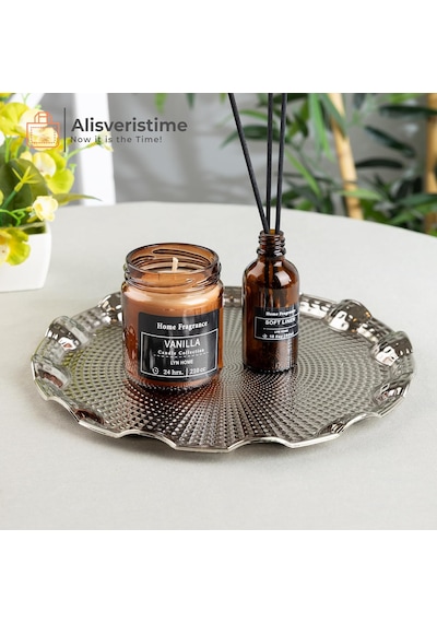 Osmanlı Motifli Yuvarlak Metal Servis Tepsisi 2 Kişilik Sunum Tepsisi, 25 Cm, 260 G, Gold Ve Gümüş Renk Seçeneği Gümüş Grisi