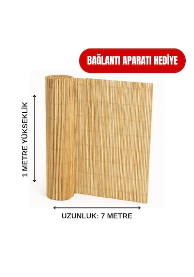 1x7 Metre Kamış Hasır Çit - Bahçe Balkon Gölgelik Rüzgar Kesici Dekoratif Doğal Örtü
