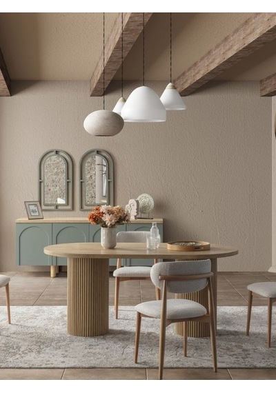 Echo İskandinav Oval Natural Ahşap Bohem Masa 90x160 Natural Ayak - Natural Üst