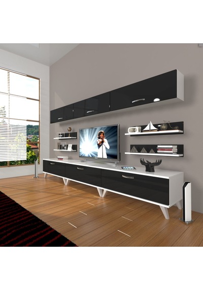 Decoraktiv Eko 8y Slm Retro Tv Ünitesi Tv Sehpası Beyaz - Siyah
