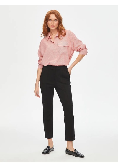 Faik Sönmez Önü Dikişli Slim Fit Örme Kadın Pantolon 00089 Siyah