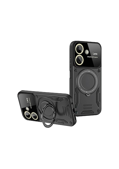 Xiaomi Redmi 13c Kılıf Joy Lens Standlı Kapak - Siyah Düz Renkli