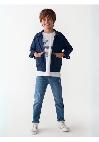 Nk Kids Çocuk Esnek İnce Kumaş Kot Pantolon-15878 Mavi