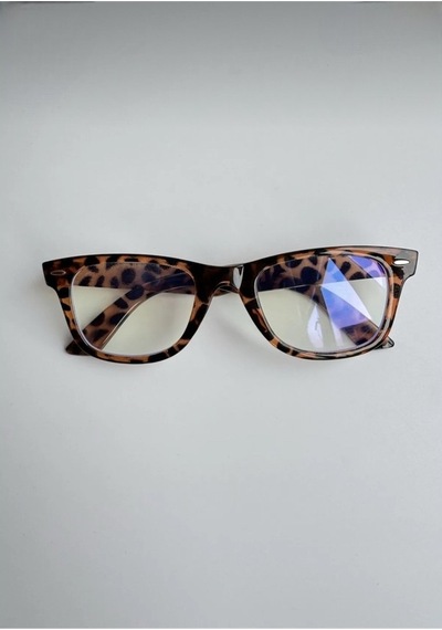 Wayfarer Leopar Desenli Mavi Işık Koruyucu Optik Uyumlu Çerçeveli Gözlük Şeffaf