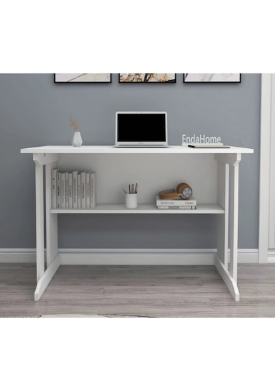 Reyo Home Enda Pillar Kütüphaneli Çalışma Masası 100x56cm Beyaz