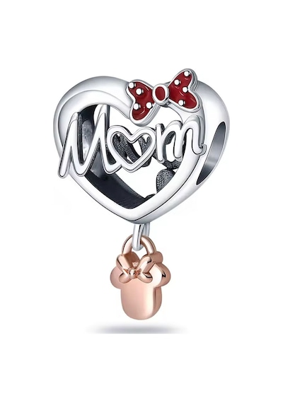 Mom Ve Love Yazılı Kalp Charm Gümüş