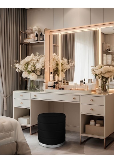 Lungo Roller Silver Kaplama Luxery Puf-siyah Babyface Kumaş Pofuduk Oturma Pufu&makyaj Pufu&bench