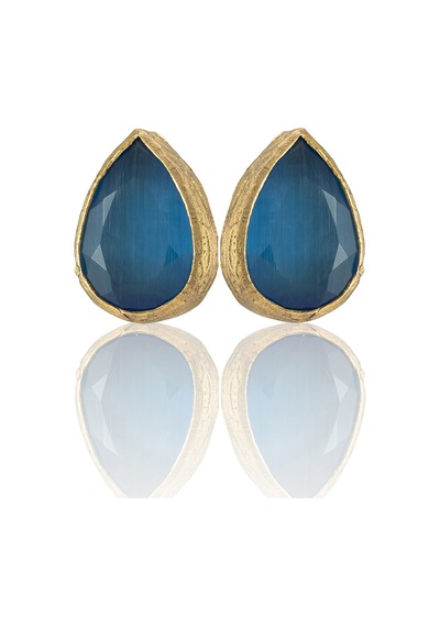 Kadir Jewellery 22 Ayar Altın Kaplama Kadın Minimal Küpe -el İşçiliği Ve Hipoalerjenik Küpe Koyu Mavi 52917726
