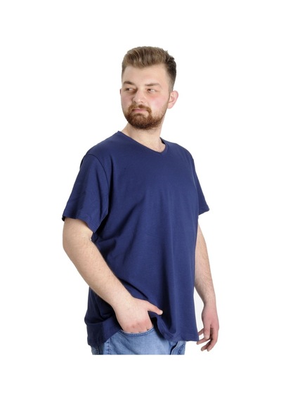 Mode Xl Büyük Beden T-Shirt V Yaka Likralı 20150 Indigo 001
