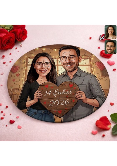 Bk Gift Kişiye Özel Sevgili Karikatürlü Yuvarlak Puzzle 20x20cm -3, Sevgililer Günü Hediyesi, Sevgiliye Hediye Kobitmeyencom36156 Bk Gift