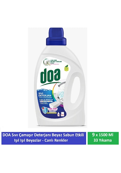 Doa Sıvı Beyaz Sabun Etkili Çamaşır Deterjanı 33 Yıkama 9 x 1500 ML