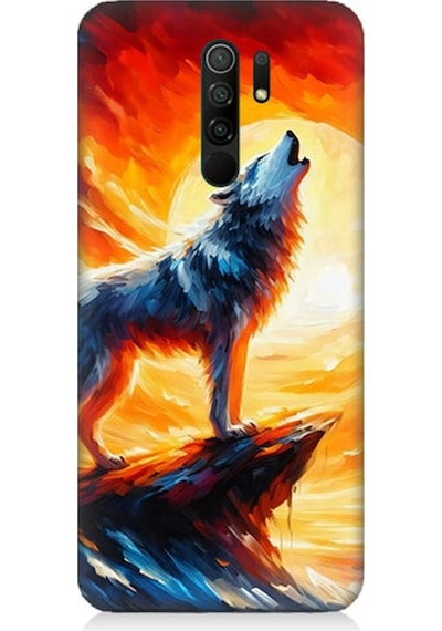 Xiaomi Redmi 9 Uyumlu Kayalıkta Uluyan Kurt Yalnızlığı Desenli Silikon Kılıf Çok Renkli