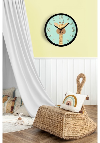 Sevimli Zürafa Çocuk Odası Duvar Saati - 25cm - Önü Camlı Siyah Kasa - Sessiz Mekanizma-jh1082 Siyah