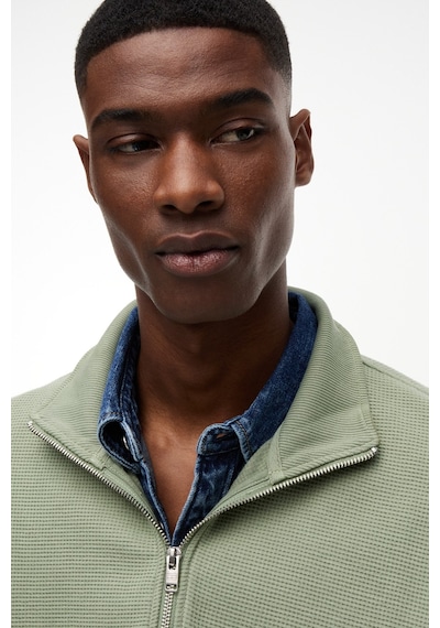 Tommy Hilfiger Relaxed Waffle Label Half Zip Erkek Yeşil Sweatshirt-16109