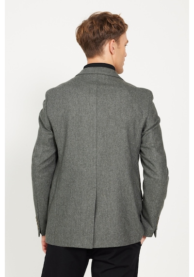 AC&Co / Altınyıldız Classics Erkek Haki Slim Fit Dar Kesim Mono Yaka Yünlü Ceket Haki