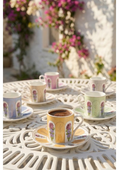 Grammy 6 Kişilik Porselen Kahve Fincan Takımı - 90 Ml Çok Renkli