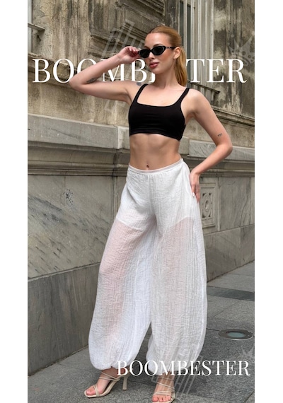 Boombester Kadın Transparan İçi Şortlu Bloomer Pantolon Salaş Rahat Kalıp Yazlık Bohem Balon Pantolon Beyaz Boombester Kadın Transparan İçi Şortlu Bloomer Pantolon Salaş Rahat Kalıp Yazlık Bohem Balon Pantolon Beyaz