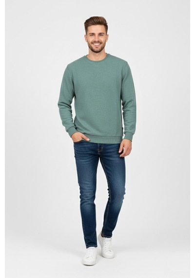 Baglan Erkek Büyük Beden Sıfır Yaka Selanik Sweatshirt Bgl-st04871 Açık Yeşil