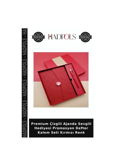 Premium Çizgili Ajanda Sevgili Hediyesi Promosyon Defter Kalem Seti Kırmızı Renk