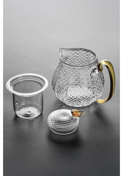 Cam Demlik 550 Ml - Dayanıklı Cam Süzgeçli Ve Altın Kulplu Çay Keyfi Diğer
