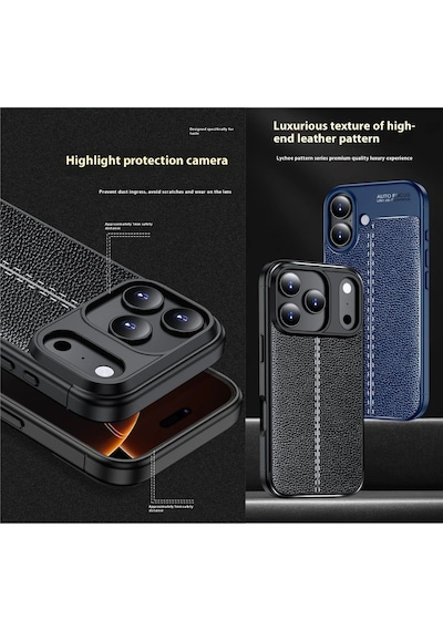 Apple Uyumlu iPhone 17 Pro Max Silikon Kılıf Deri Desenli Darbe Emici Autofocus Koruma Kapak
