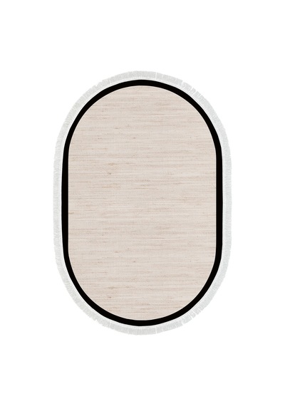 Kaymaz Taban Djt Banyo Mutfak Salon Halı Trend Saçaklı Oval Dokuma Desen E5007 Açık Bej