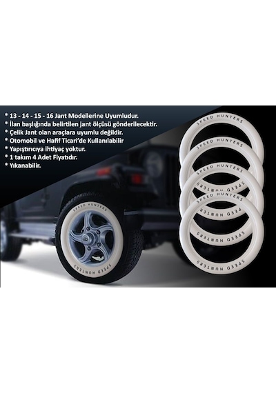Seat Uyumlu 15 Jant Speed Hunters Lastik Yanağı Beyaz Renk 1 Takım 4 Adet